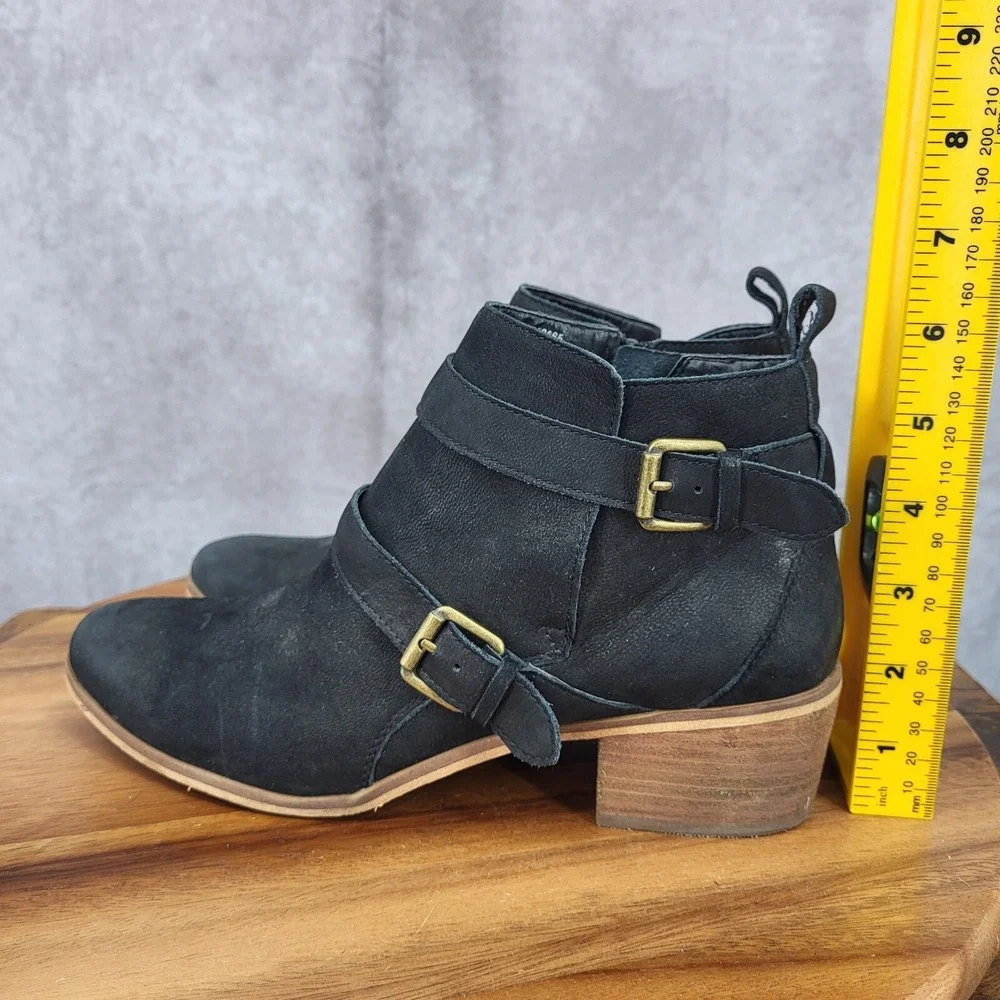 Susina Ankle Boots Womens 8.5 M Black Leather Buckle Side Zip‎ Booties Pull On